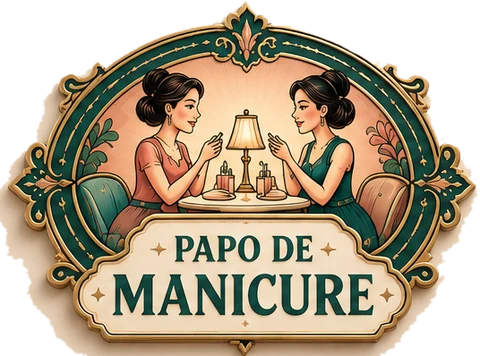 Logotipo do Papo de Manicure: duas mulheres conversando à mesa durante a manicure